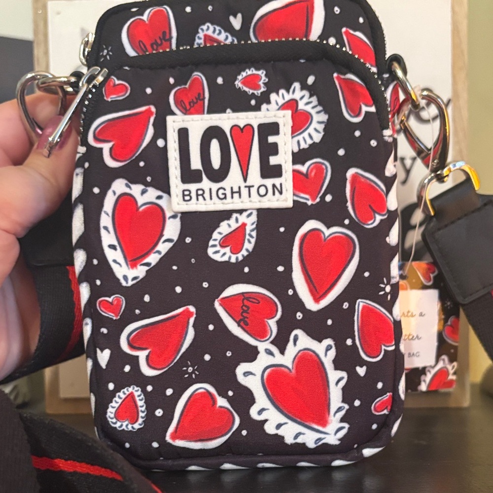 NWT Brighton LOVE Heart Crossbody Phone Bag - Black & Red - Picture 2 of 7